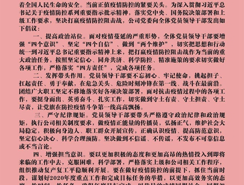 【疫情防控】團(tuán)結(jié)一心，眾志成城——致公司全體黨員領(lǐng)導(dǎo)干部的倡議書